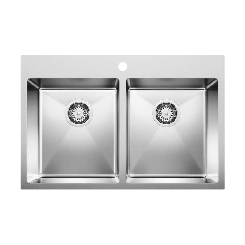Quatrus R15 31-in 50/50 Double Bowl Dual Mount Stainless Steel Kitchen Sink V8I3