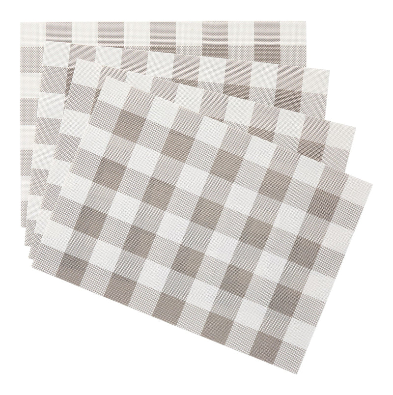Gingham Plaid Checkered Rectangle Placemat, Silver/Ivory, 13-in x 18-in, 4-pk J3K4