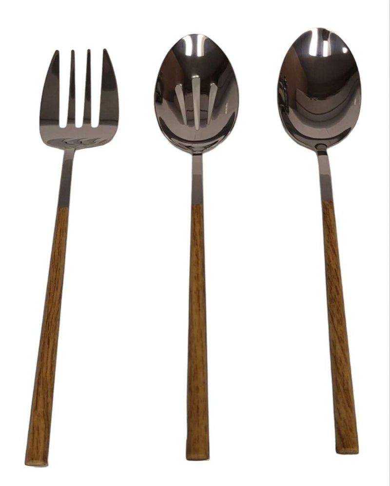 Kin Stainless Steel Serving Set with Faux Wood Finish, 3-pc F3U5
