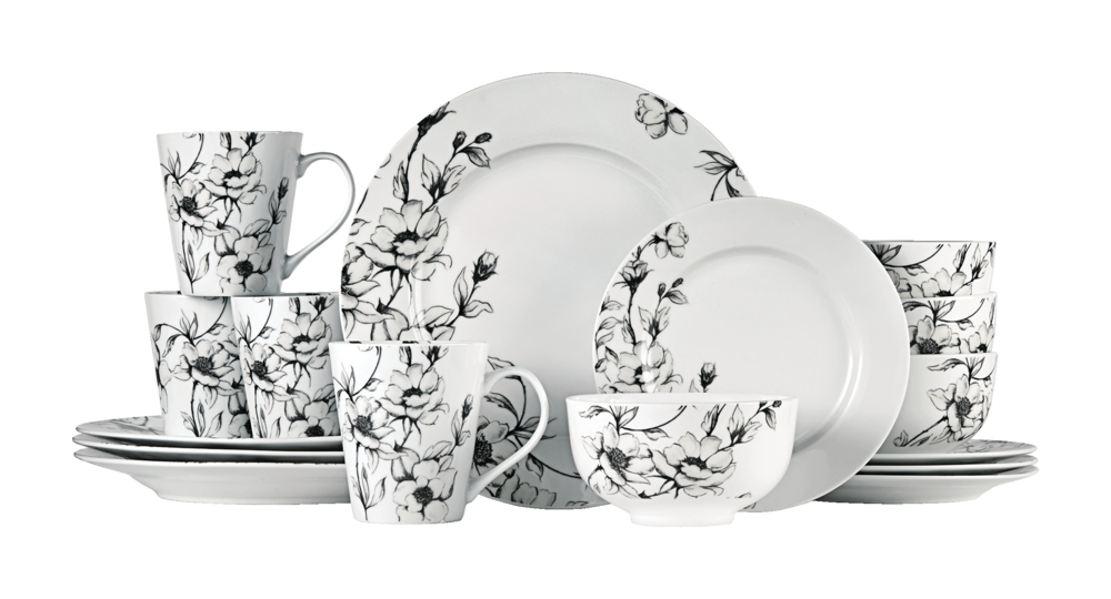 Wild Rose Porcelain Dinnerware Set, Serves 4, 16-pc, White E2H1 - product image 1