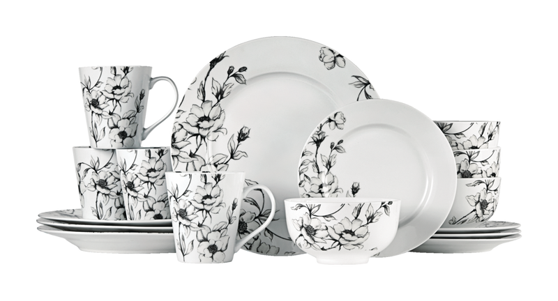 Wild Rose Porcelain Dinnerware Set, Serves 4, 16-pc, White E2H1