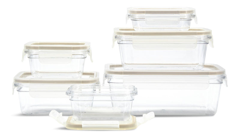 Clear Clip Lid Food Storage Container Set with Tritan Base, Nestable, 6 Count M2D3