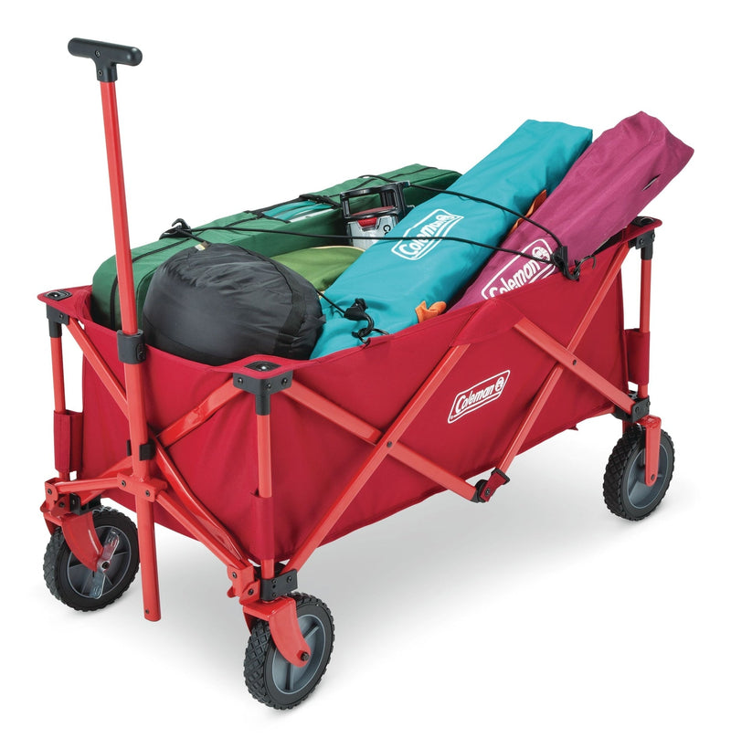 Outdoor Collapsible Folding Utility Wagon with Brake & Carry Bag, Red, 220-lb (100-kg) Capacity L2H9