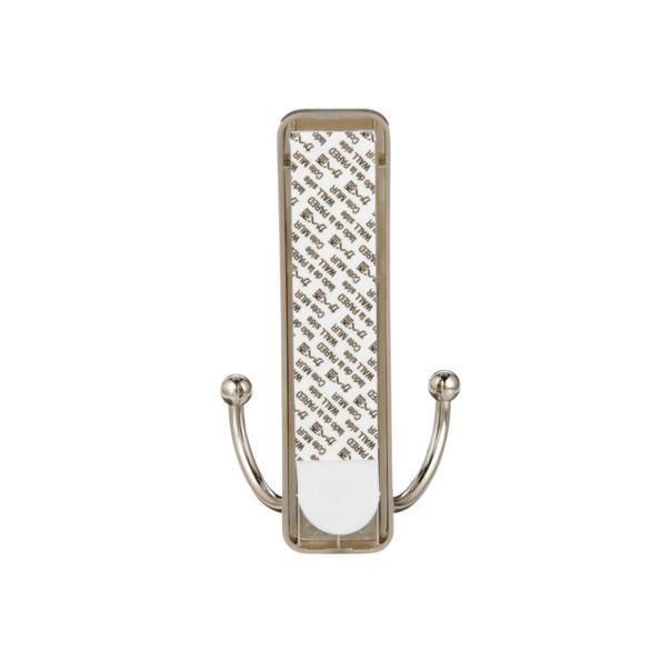 Large Decorative Double Hook with Adhesive Strip, Brushed Nickel, 4-lbs, 1 Strip per Pack F1I2