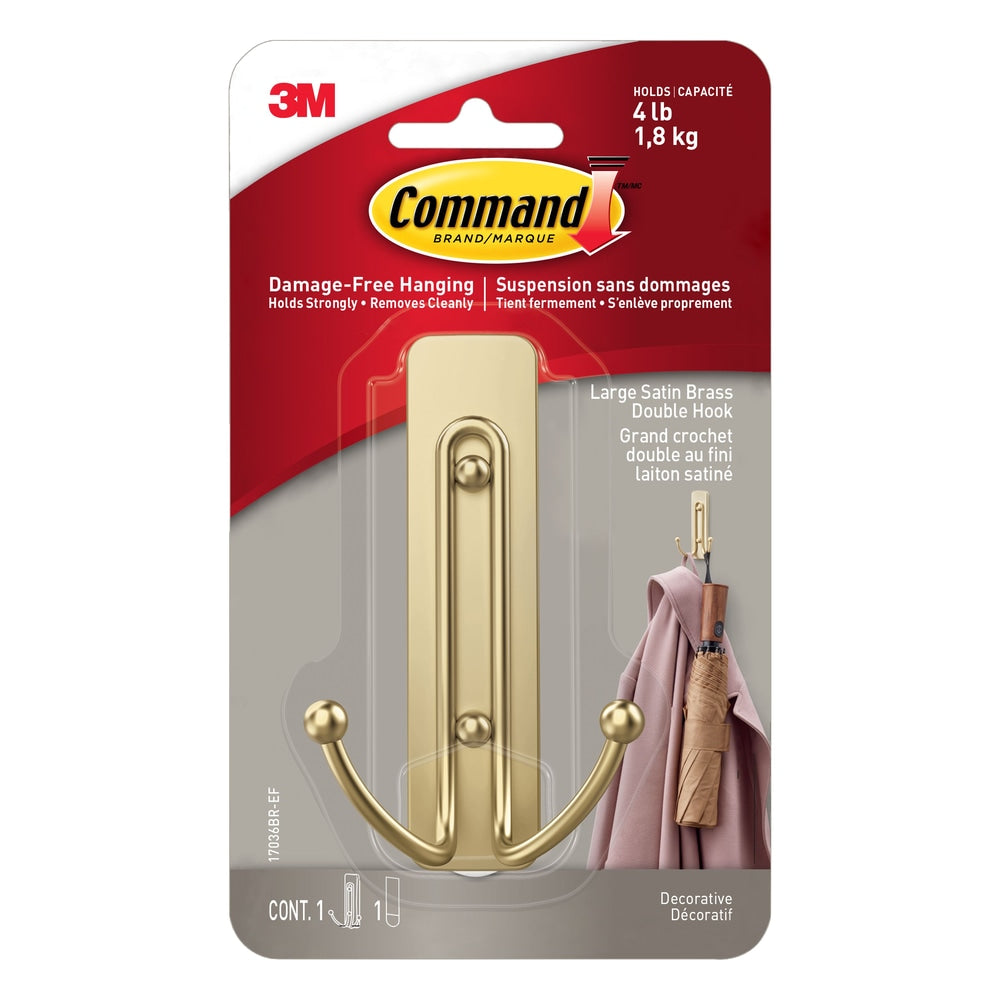 Large Satin Brass Hook, 17036BR-EF | 1 Hook, 1 Strip per Pack M4T9 - product image 1