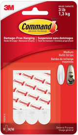 Medium General Purpose Refill Strips for Adhesive Hooks, White, 3-lbs, 9 Strips per Pack O9W9 - product image 1