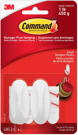 Small Designer Hooks with Adhesive Strips, White, 1-lb, 2 Strips per Pack J9B7 - product image 1