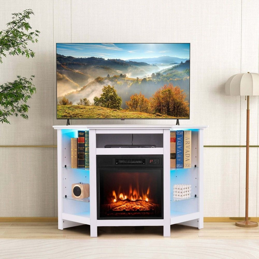 Fireplace TV Stand with LED Lights, White B7B7 - product image 3