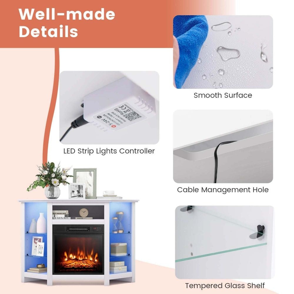 Fireplace TV Stand with LED Lights, White B7B7 - product image 4