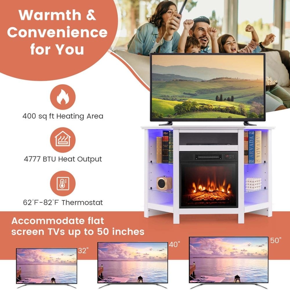 Fireplace TV Stand with LED Lights, White B7B7 - product image 7