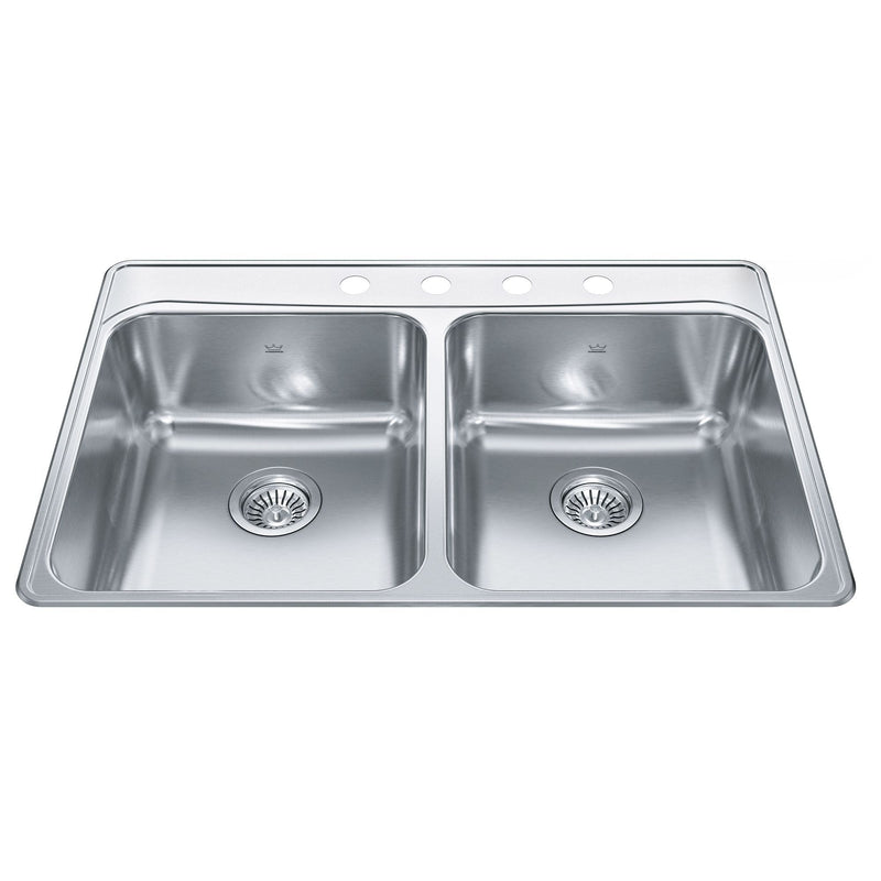 Drop-In Double 4-Hole Stainless Steel Sink, 33x22-in N5O0