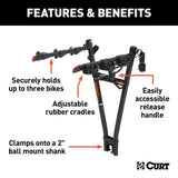 18013 Clamp-On 3-Bike Hitch Mount Bike Rack, Fits Over 2-in Receiver, Black Y1Z2 - product image 4