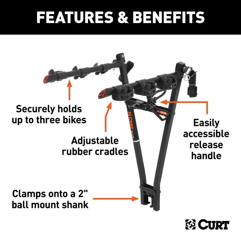 18013 Clamp-On 3-Bike Hitch Mount Bike Rack, Fits Over 2-in Receiver, Black Y1Z2 - product image 4