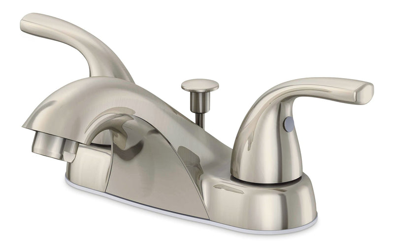 Renovate Double Handle Bathroom Sink Faucet with Pop-up Drain, 4-in Centreset, Brushed Nickel H7L4