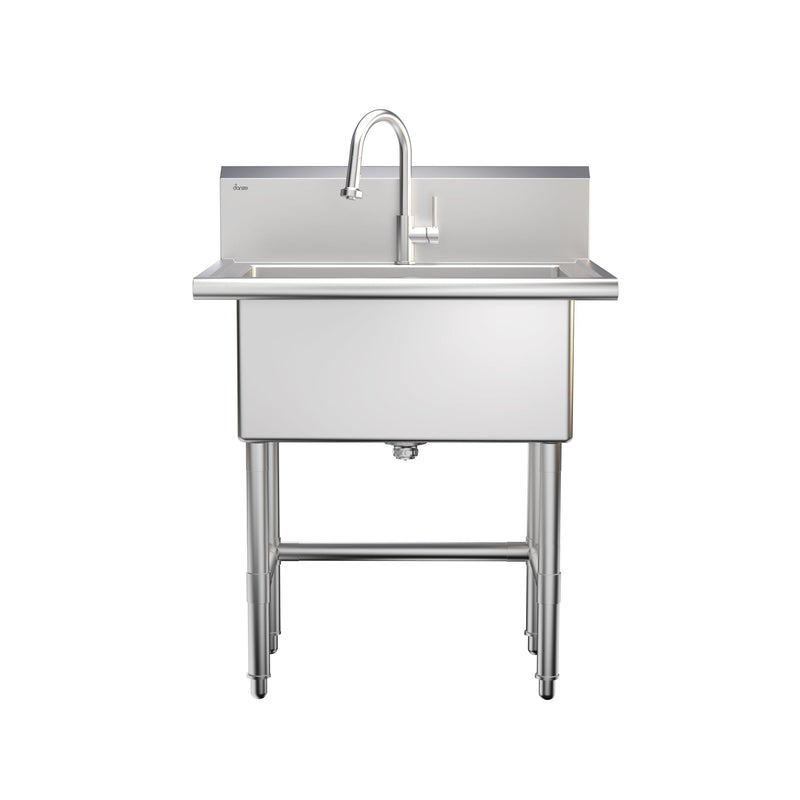 Single Deep Bowl Stainless Steel Utility Sink with Pull-Down Faucet & Strainer, 30-in I6Z3