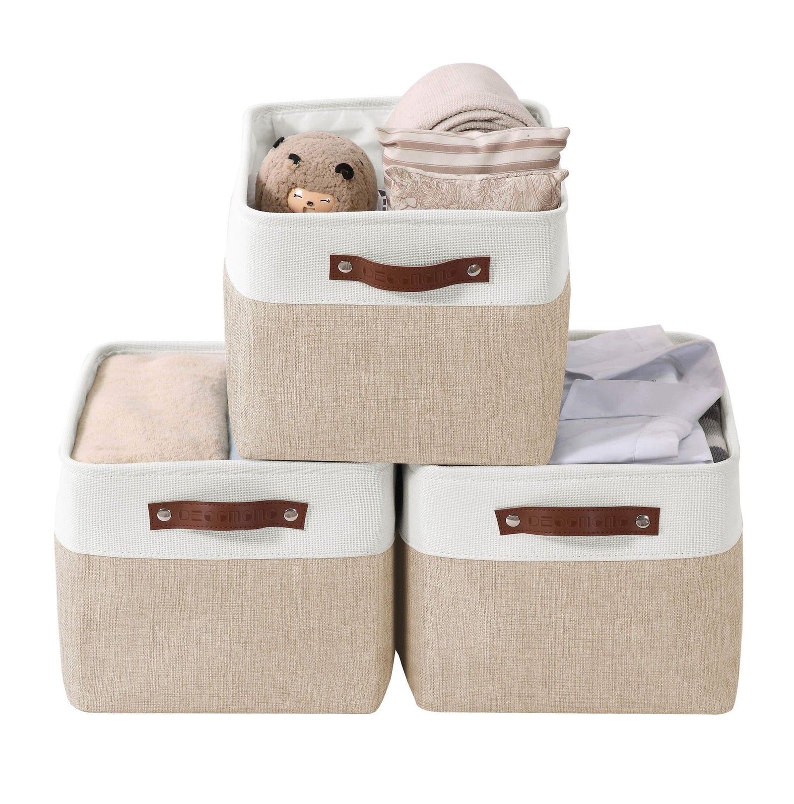 Large Soft-Sided Foldable Storage Basket, 3-pk, Beige O2I6 - product image 1
