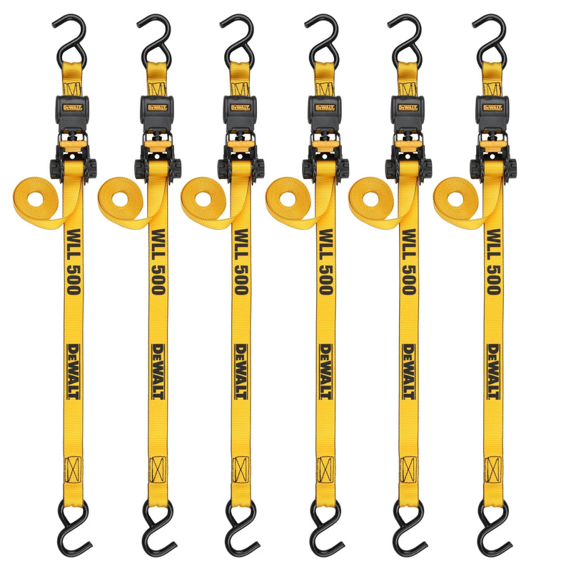 DXBC15006X 1,500-lb Ratchet Tie-Down, with Storage Bag, 1-in x 10-ft, 6-pk, Yellow U8A8