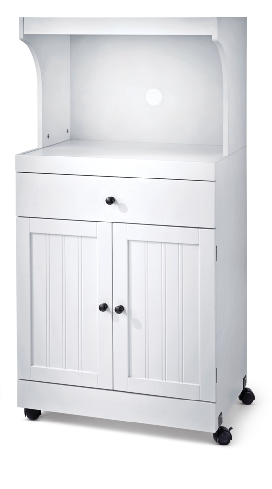 2-Door 1-Drawer Microwave Cart/Stand Kitchen Storage Cabinet With Wheels, White C8B6