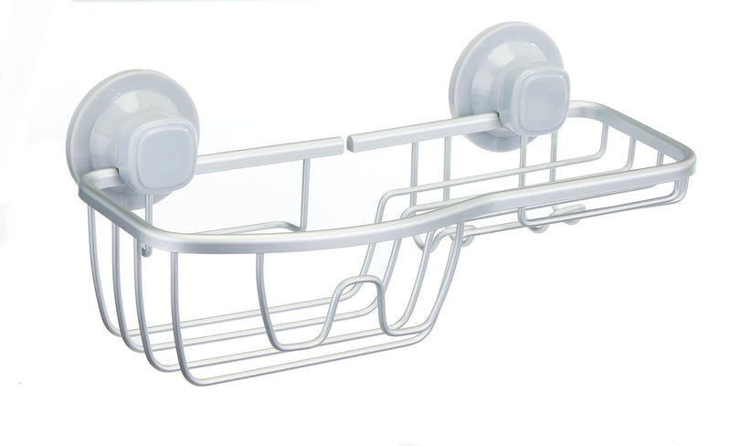Aluminum Rust-Resistant Suction Basket Shower Caddy with Hook, 3-in x 11-in x 5-in T0V4