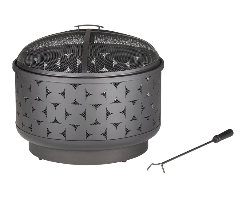 Round Outdoor Wood Burning Fire Pit, Steel, Black, 24-in P4N3