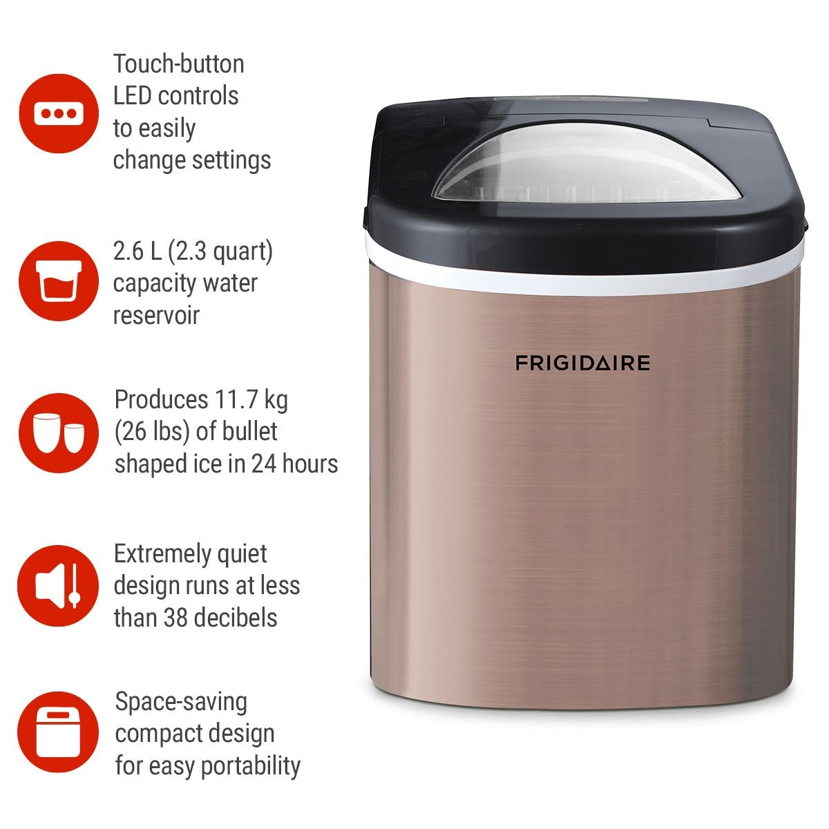 Stainless Steel Bullet Ice Maker, Copper, 2.3-Qt, 26-lb/day B6A5 - product image 3