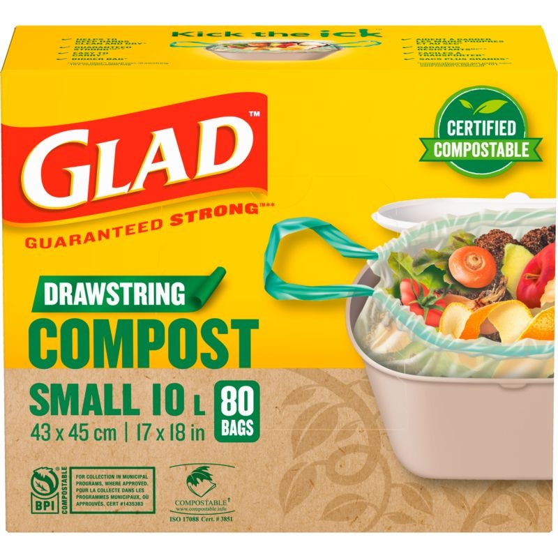 Small Certified Compostable Drawstring Food Waste Bags, 80-pk, Opaque, 10-L E7O1