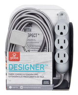 12-ft 16/3 Fabric Extension Cord, Right Angle Plug, 3 Outlets, Grey W0E9 - product image 1
