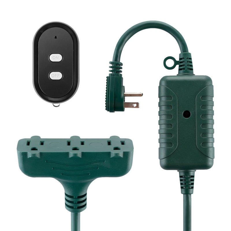 Electric 50-ft 14/3 Outdoor Power Cord with Wireless Remote & 3 Grounded Outlets, Green S2N8