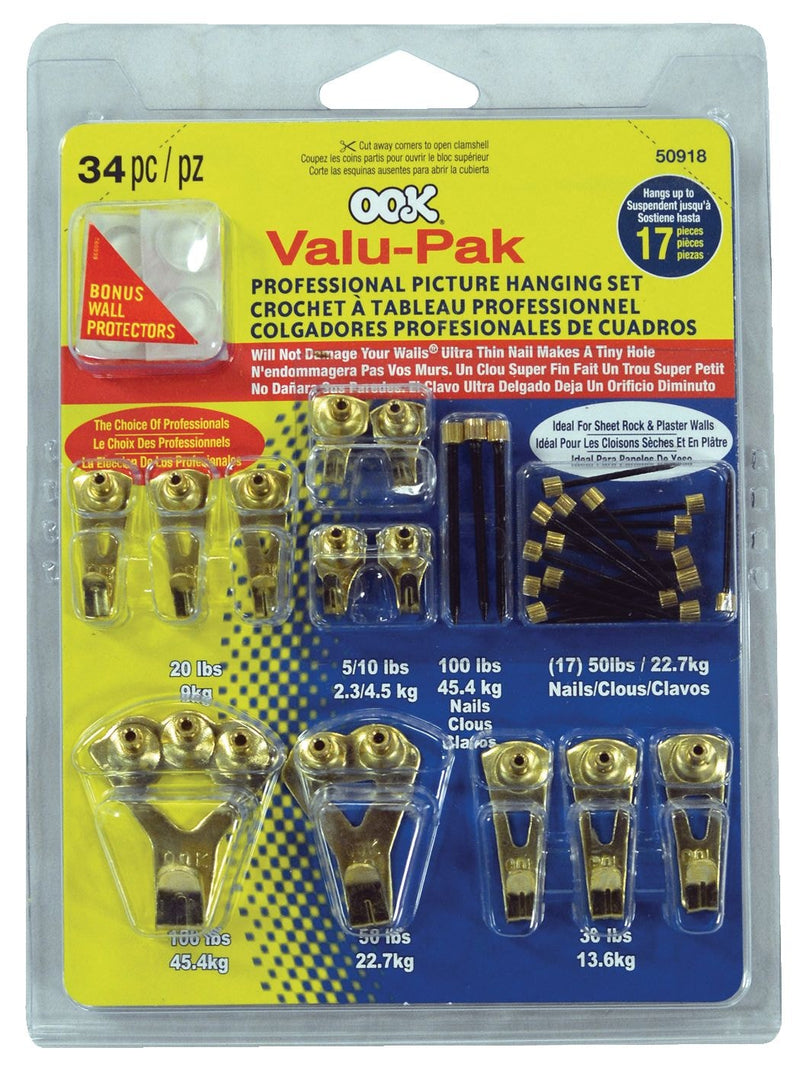 Pro Picture Hanger Kit, Brass Plated, 34-pc W5K0
