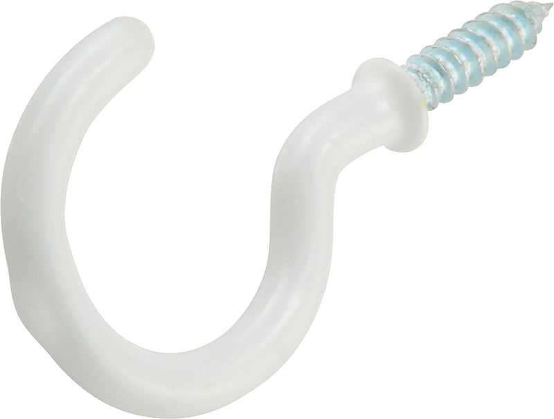 Steel Vinyl Mug Cup Hooks, Screw-In, White, 1-1/4in, 2-pk V5O5