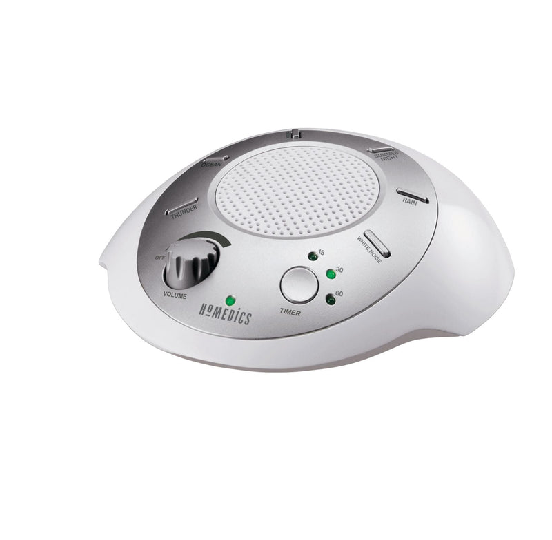 SoundSpa Battery-Operated Portable White Noise Sleep Sound Machine with Auto-Off Timer, White E0U0