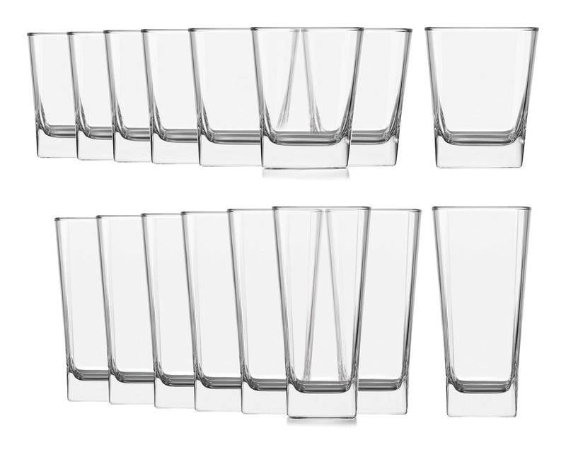 Bristol 16pc Glassware Set, Dishwasher Safe, 8pc x 12.2-oz and 8pc x 14.4-oz T8L8