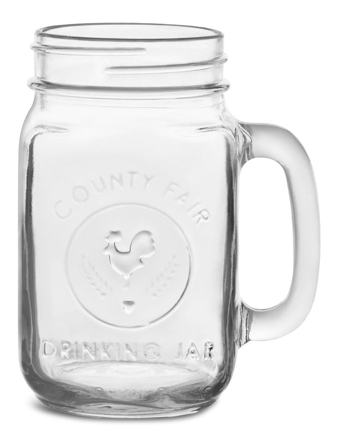 Glass Drinking Mason Jar, 16.5-oz, with Handle, Dishwasher Safe V6T3