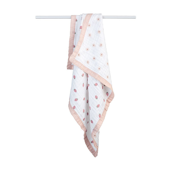 3-Ply Daisies & Strawberry Reversible Muslin Blanket K9L6