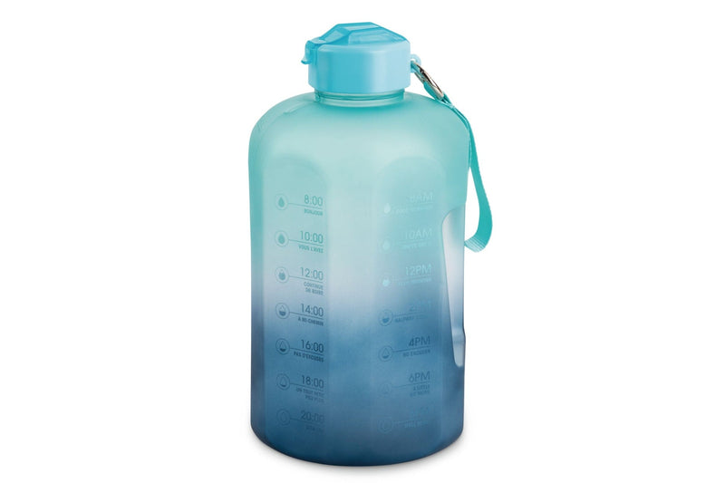 Motivational Water Bottle, 3.7 L, Jumbo-Size, Ombre Blue, with Leakproof Lid T5T8