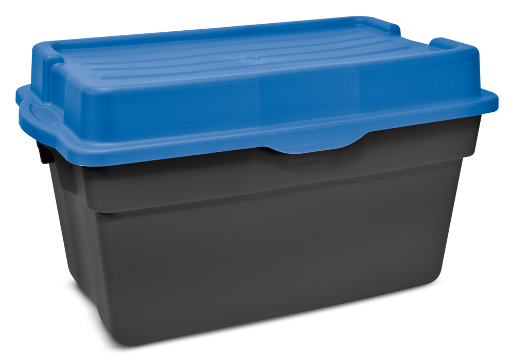 Heavy Duty Stackable Storage Box with Hinged Lid, 132-L, Black/Blue N4Y2 - product image 1