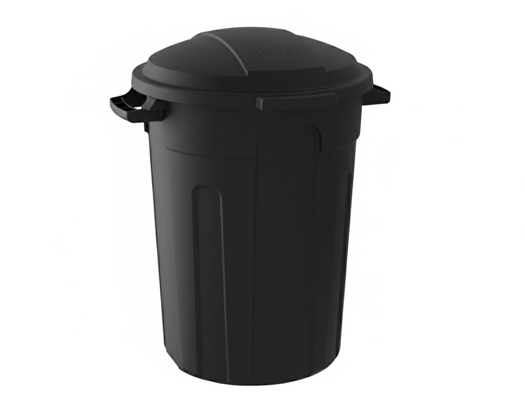 Resin Circular Outdoor Garbage Can with Lid, Black, 121-L G7F0 - product image 2