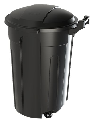 Resin Circular Wheeled Outdoor Garbage Can with Lid, Black, 121-L J0P9