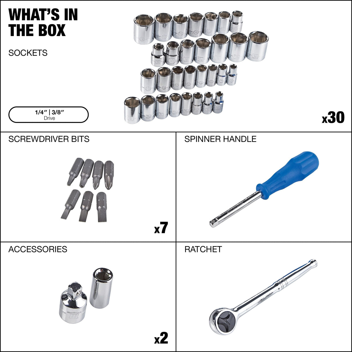 Socket Set, SAE / Metric, CRV, Nickel-Chrome Plating, 41-pc O1Z3 - product image 8