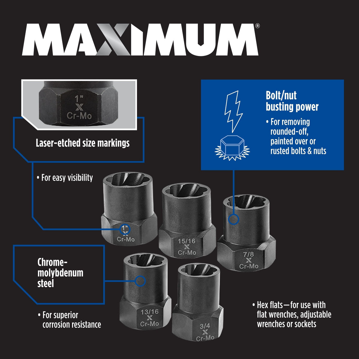 1/2-in Drive Impact Bolt & Nut Remover Set, 5-pc V9H2 - product image 4