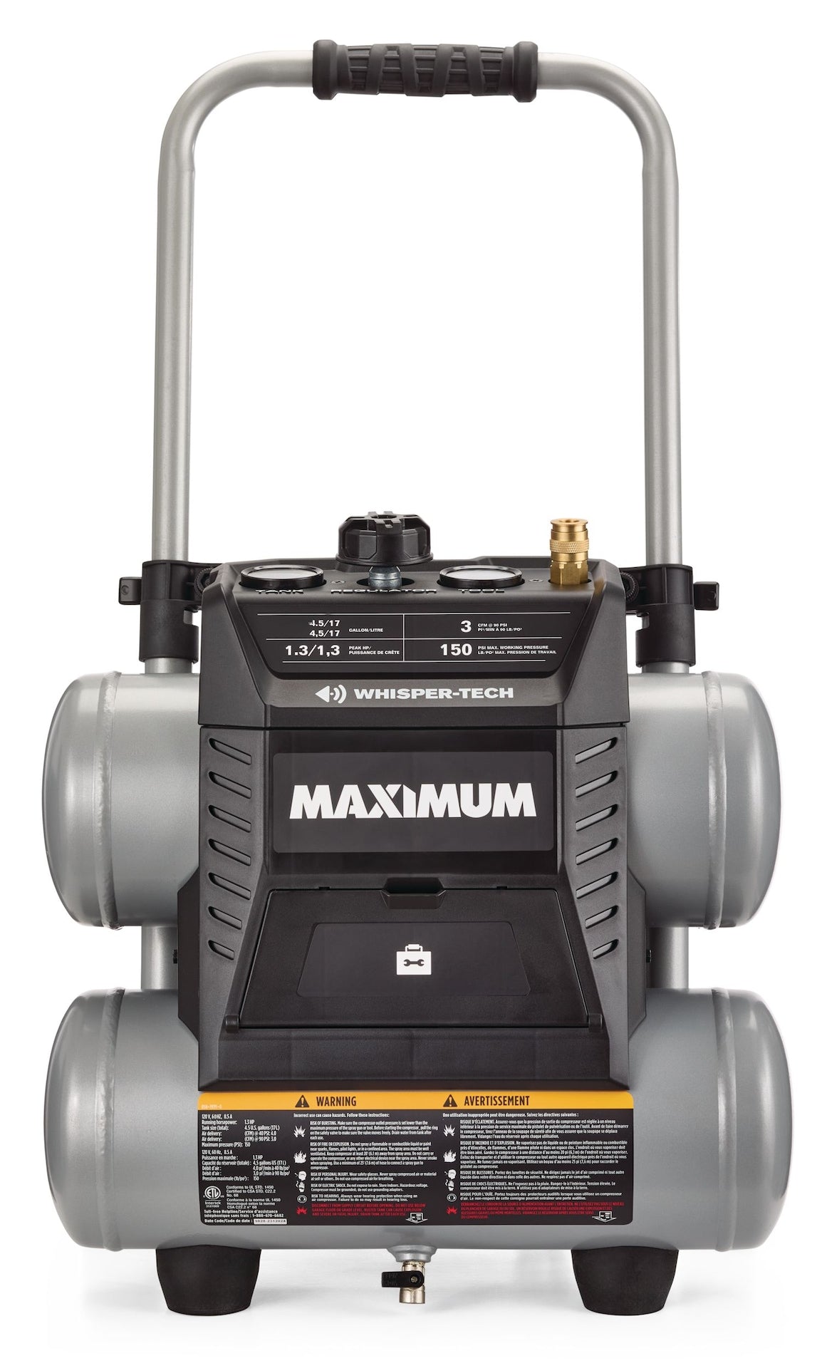4.5-Gallon Quiet Air Compressor, 150 PSI, 1.3 HP A1J2 - product image 2