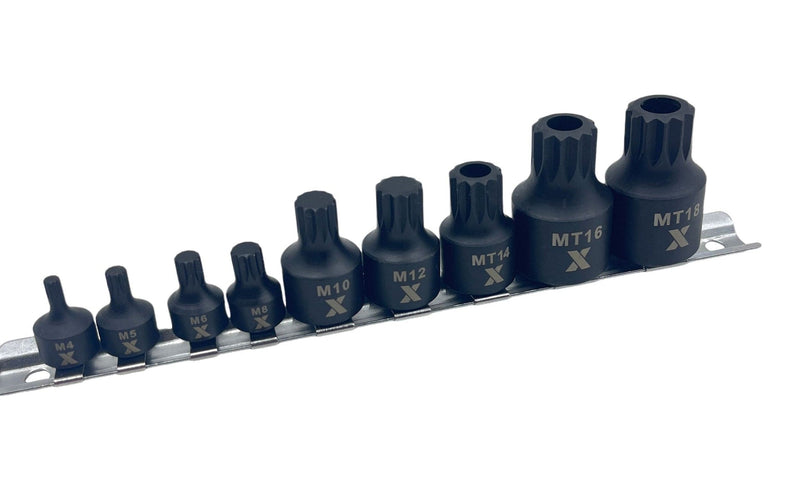 9 Piece Impact Stubby Bit Socket Rail Triple Square N7S5