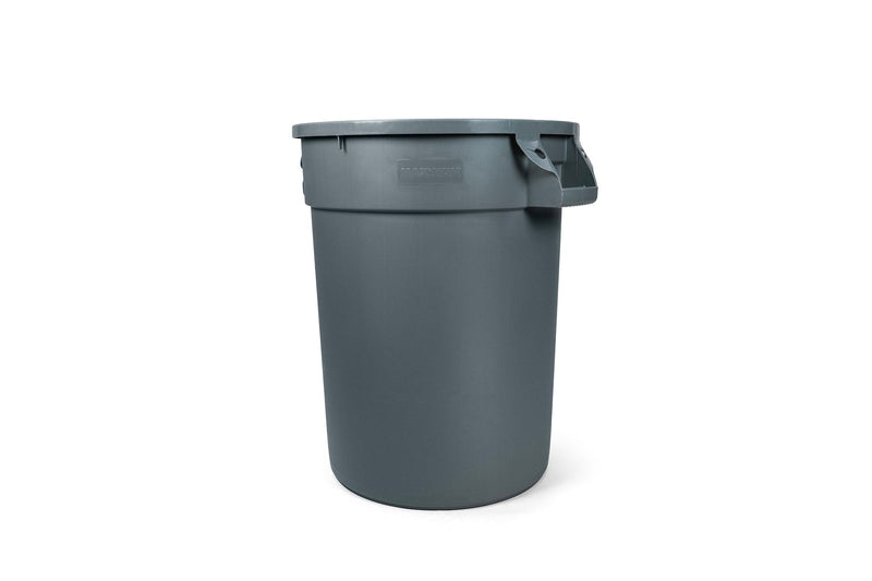 Commercial Circular Outdoor Garbage Can with Lid, Grey D4B9