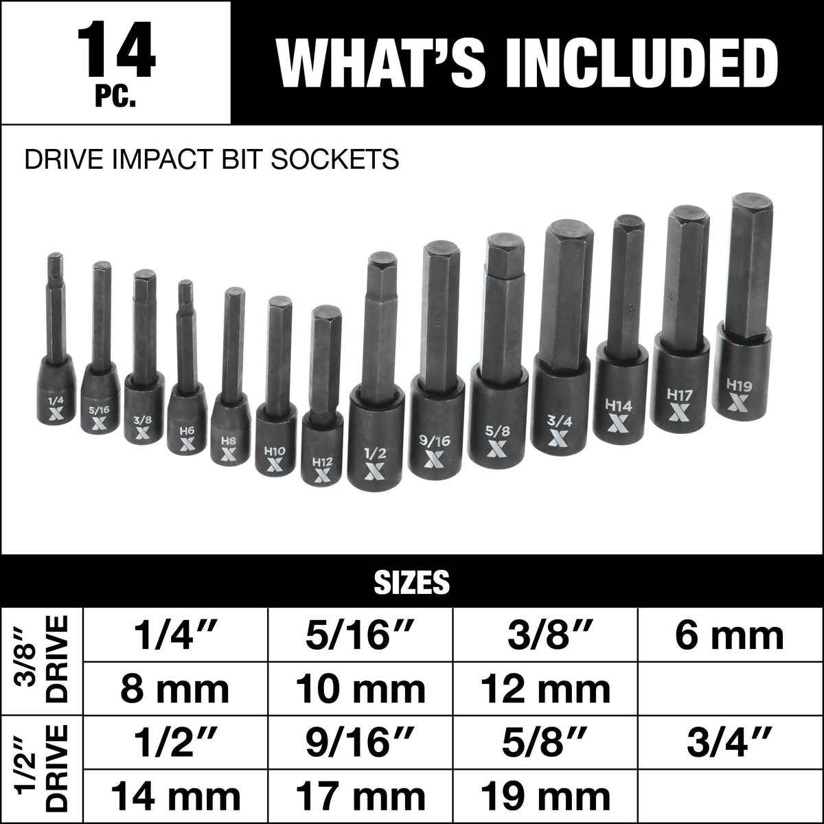 Hex Impact Socket & Bit Socket Set, 14-pc, SAE/Metric M9X7 - product image 5