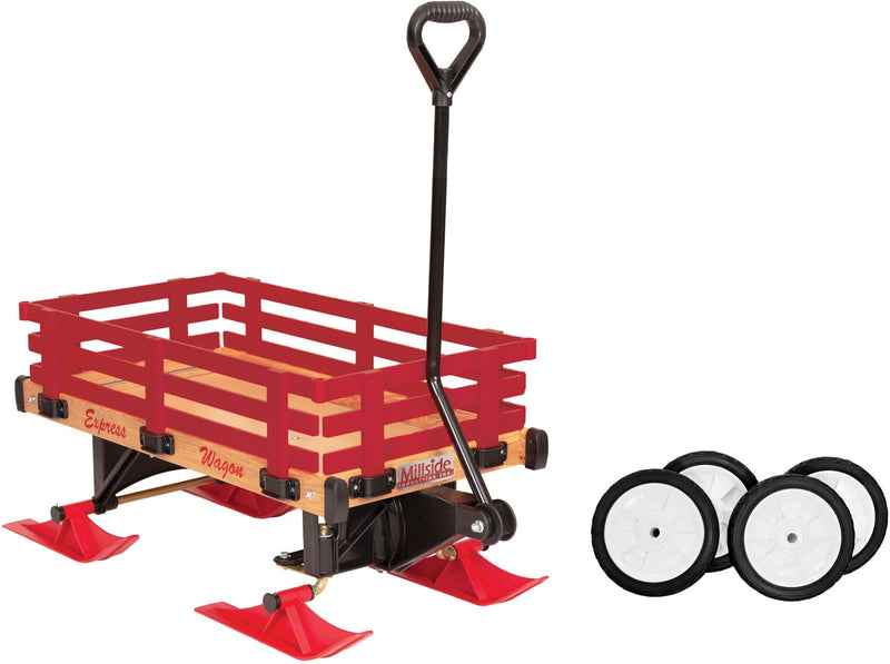 Industries Express Kids' Convertible Wooden Wagon Sleigh/Sled For All Seasons, Ages 3+ F8Z3