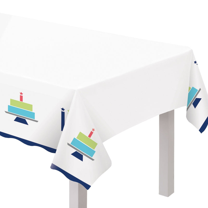 Modern Birthday Cake Reusable Plastic Table Cover, 54x102-in, For Indoor/Outdoor Use P7U3