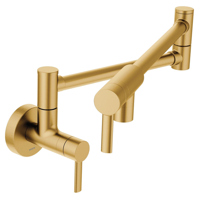 Modern Single Handle Swing Arm Wall Mount Pot Filler Kitchen Faucet, Brushed Gold M9C0