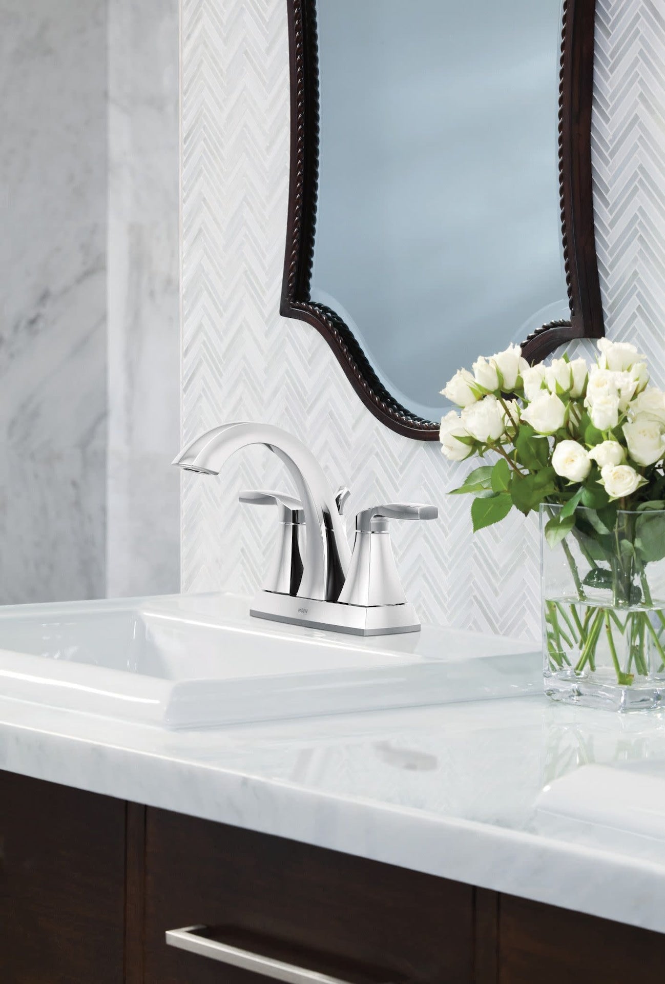 Voss Double Handle High Arc 4-in Centerset Bathroom Sink Faucet, Chrome Q0F4 - product image 2