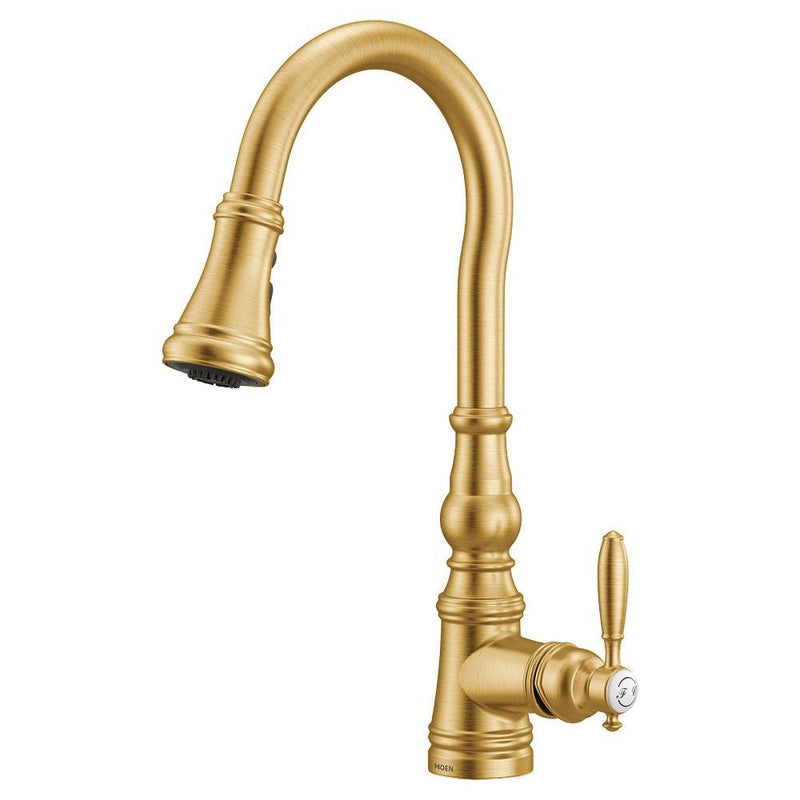 Weymouth Single Handle High Arc Pull Down Sprayer Kitchen Faucet with Power Boost, Brushed Gold L8P3