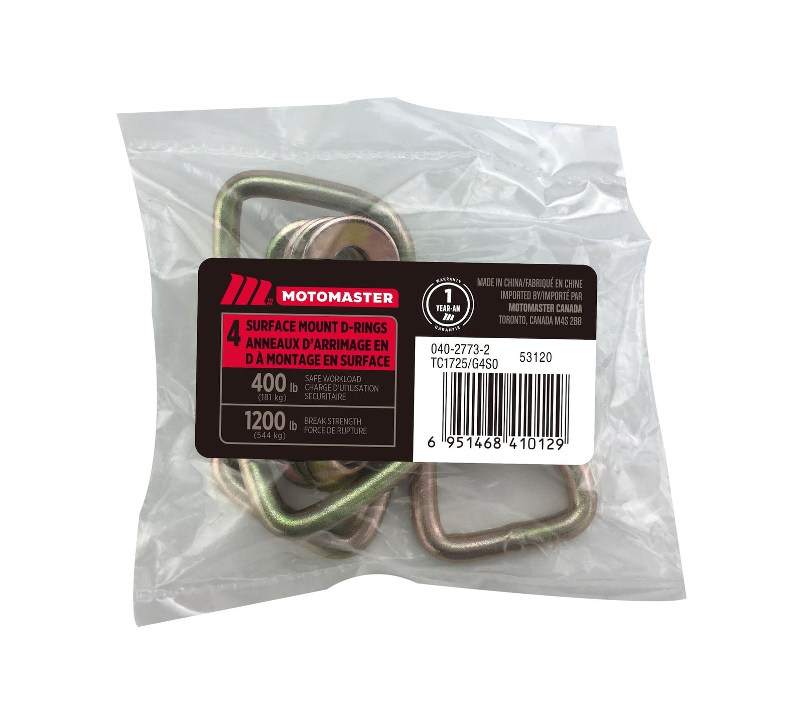 1,200-lb Light Duty D-Ring, Surface Mountable, 4-pk U9T9 - product image 1